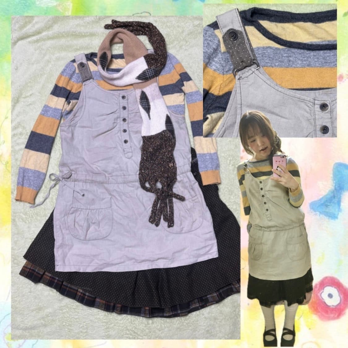 일본빈티지 모리걸 아오이유우 하구미 단품 (단가라 니트 + 데님후드자켓 상품이미지5