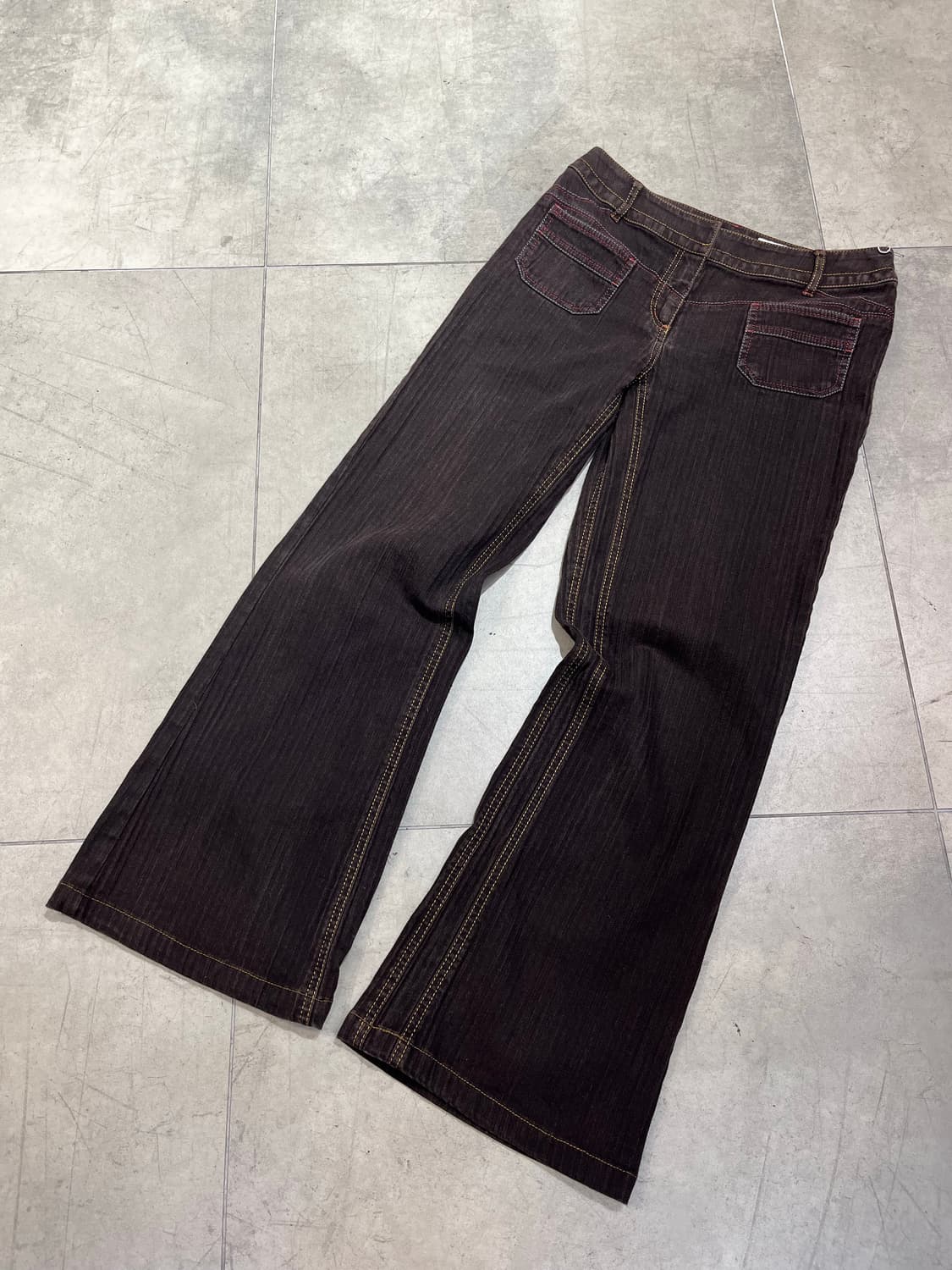 일본 빈티지 레드 스티치 스트라이프 세미 부츠컷 코튼 팬츠 상품이미지2