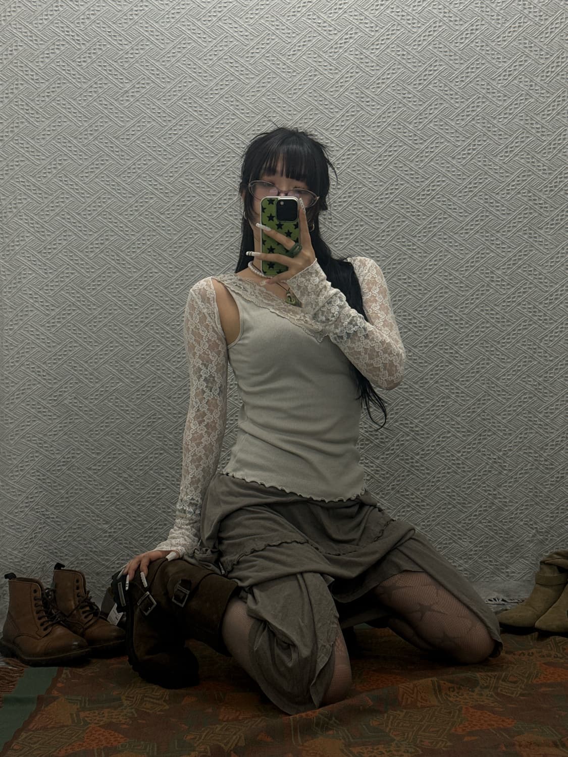 빈티지 란제리코어 Y2K 페미닌 레이스 슬리브리스 나시 K0058 상품이미지1