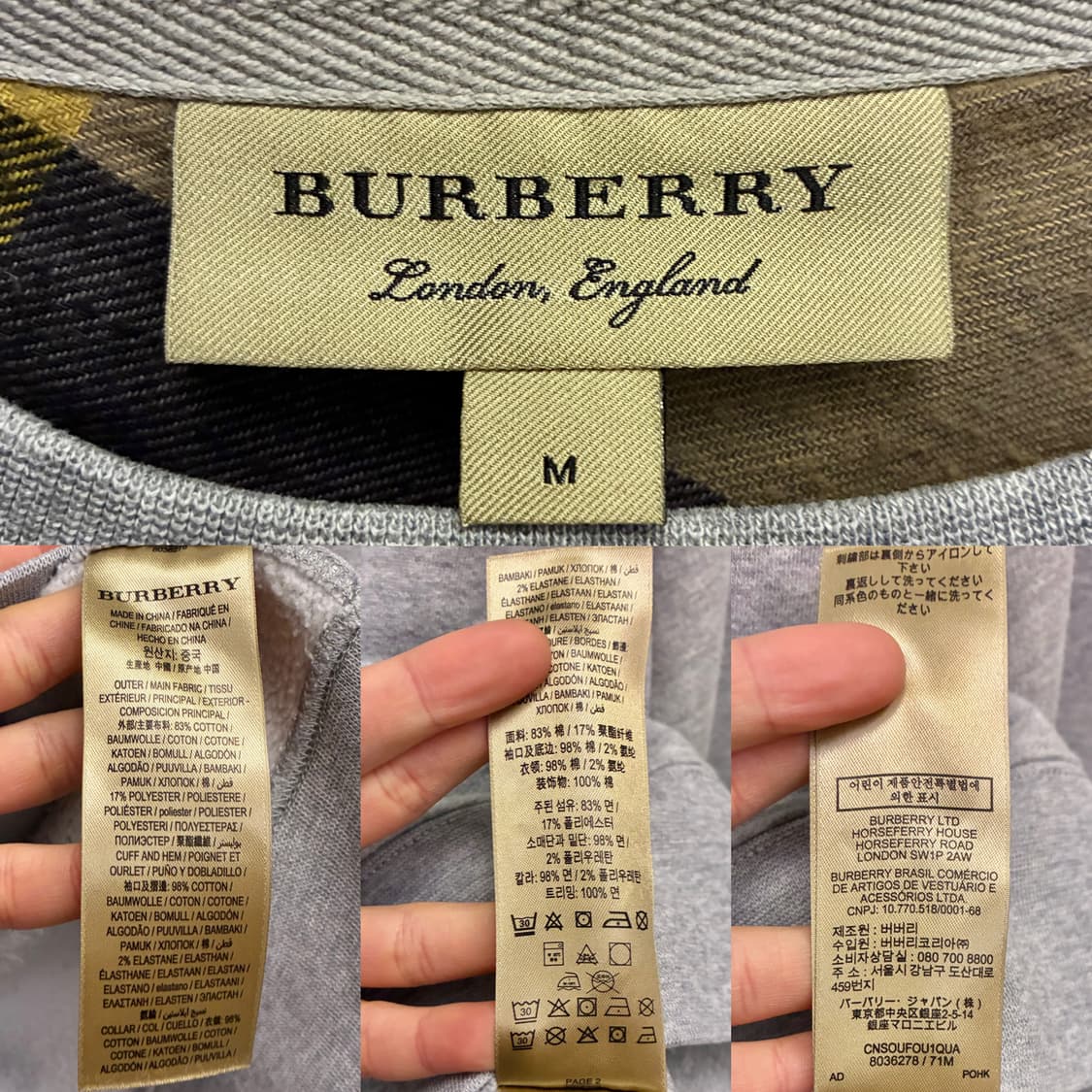 (M/100)버버리 클라리지 코튼 기모 스웻셔츠 맨투맨 그레이 표 상품이미지10