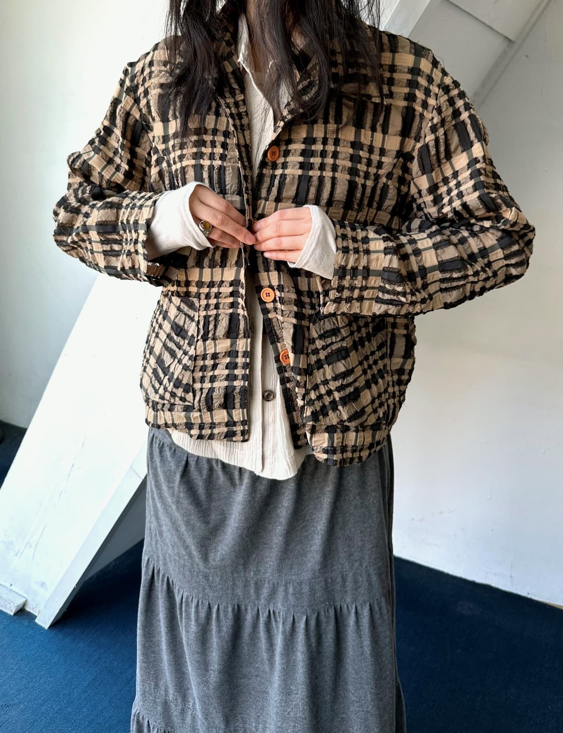Washed poly volume fabric single jacket 상품이미지9