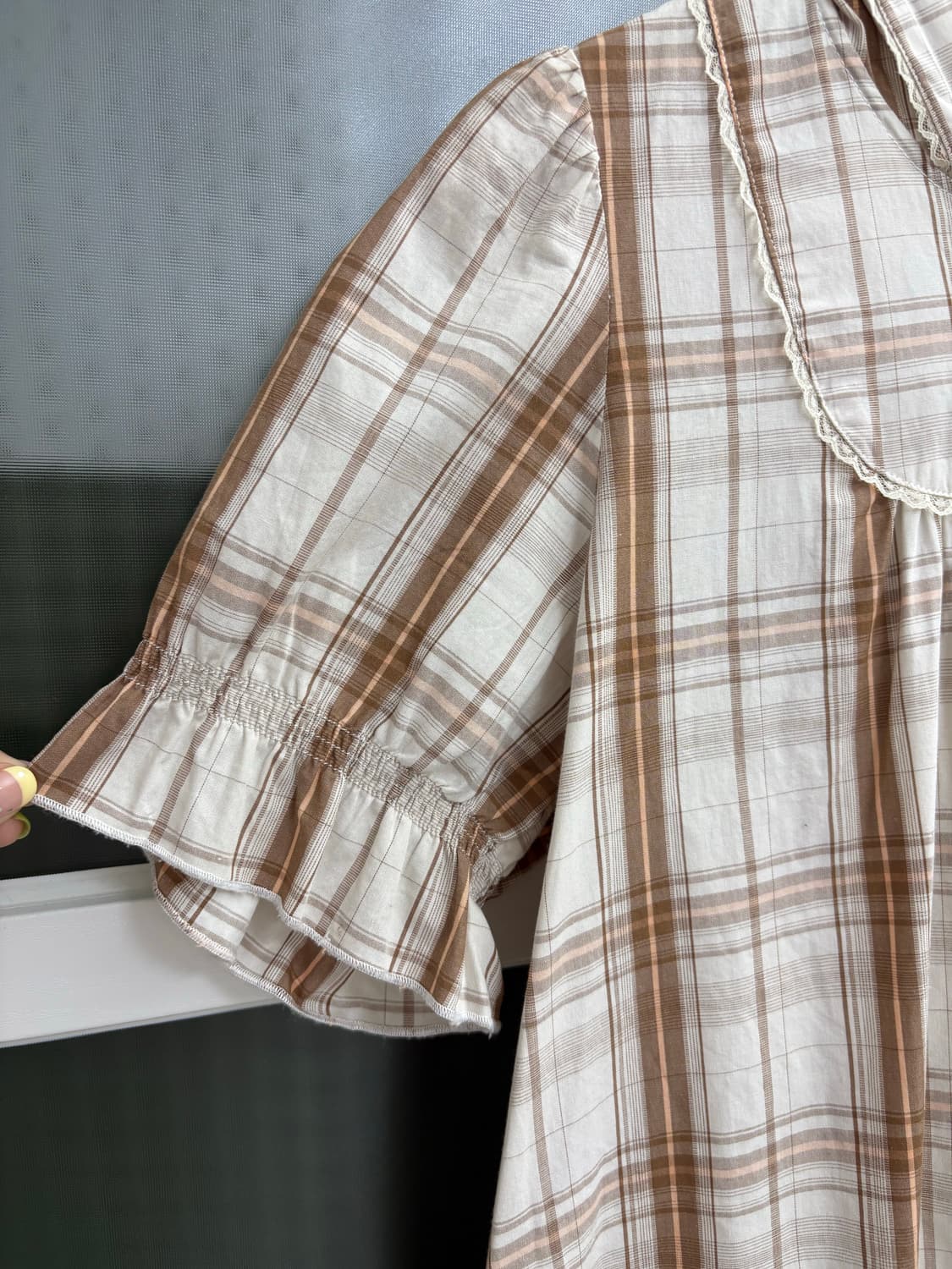 체크 후드 레이스 블라우스 상품이미지7