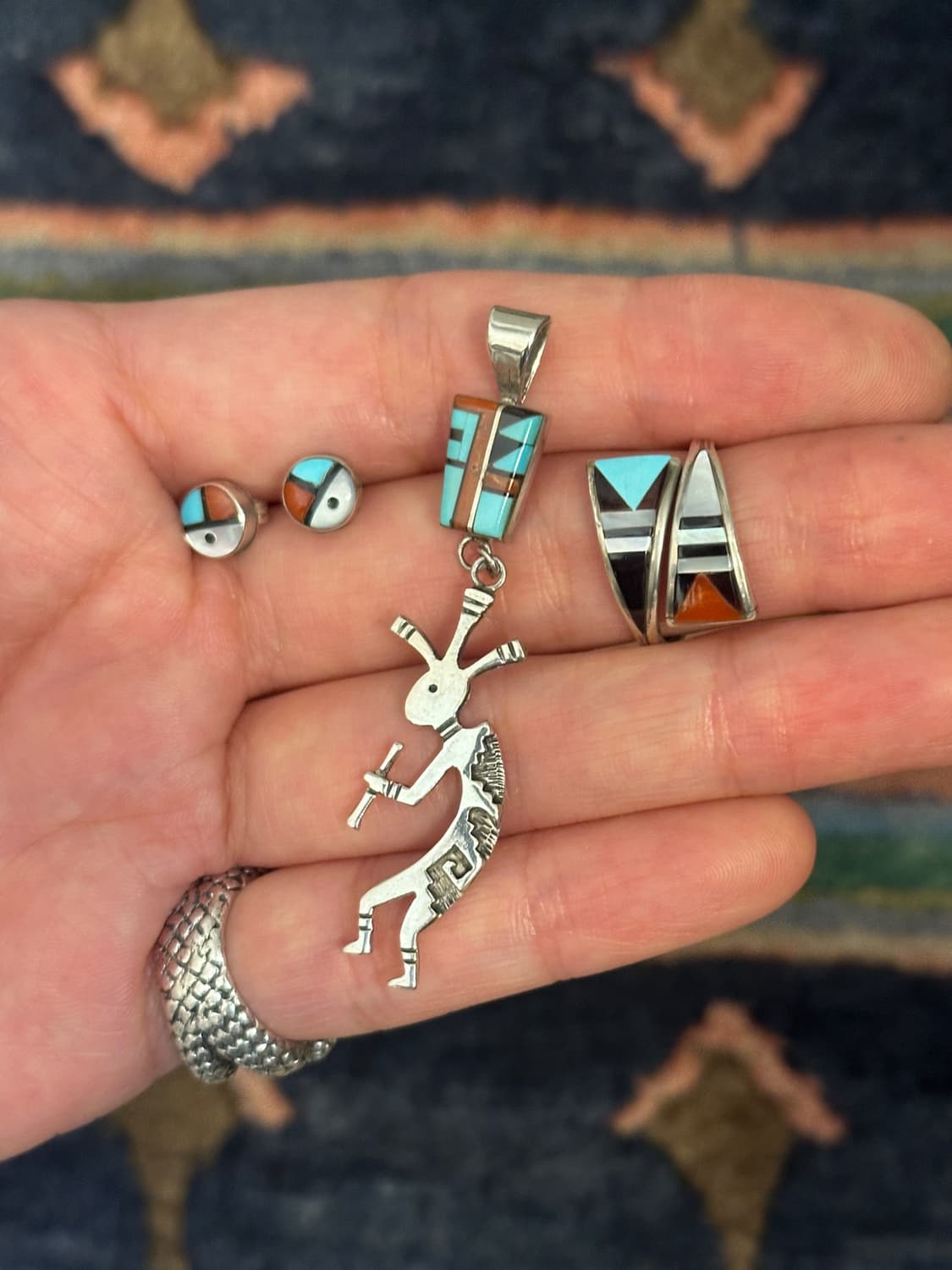 Vintage 925Silver Zuni Sunface Inlay Ear 상품이미지4