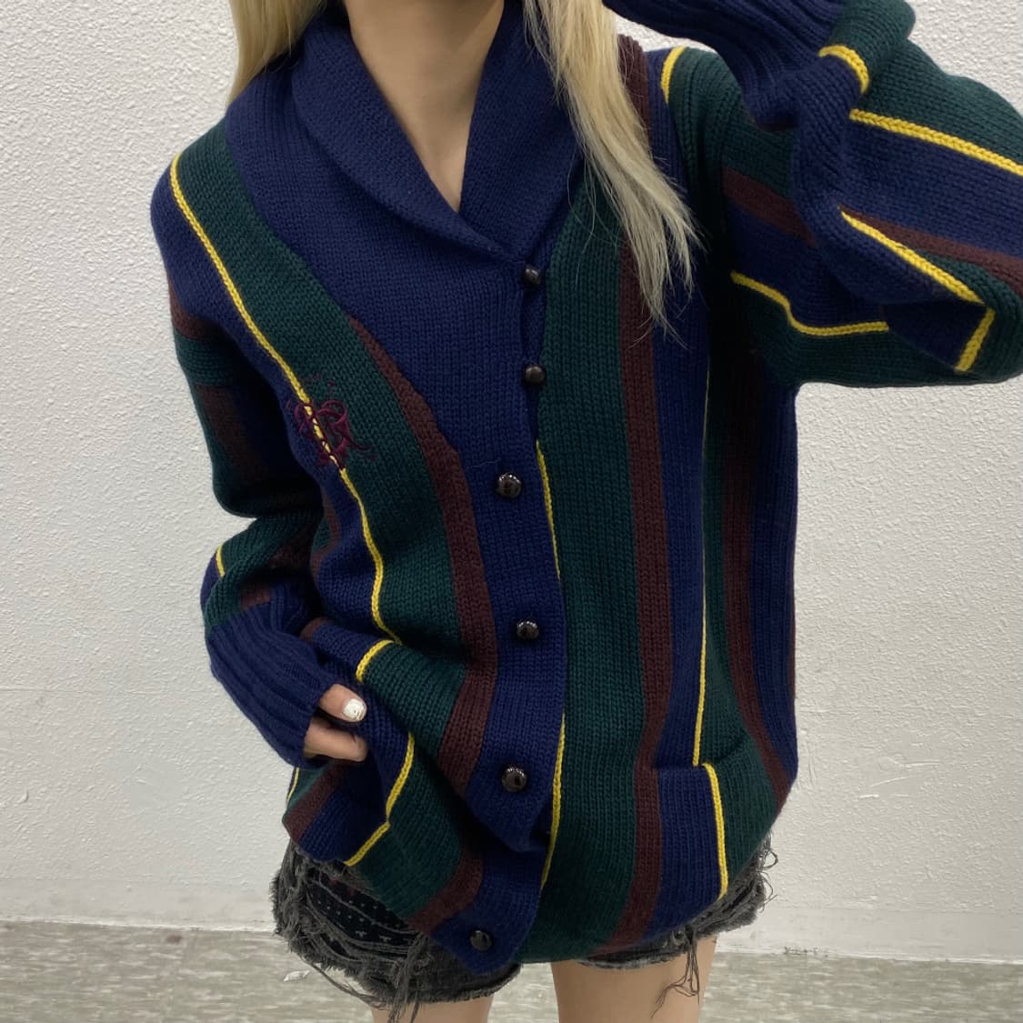 90's 폴로 헤비울 스트라이프 가디건 상품이미지1