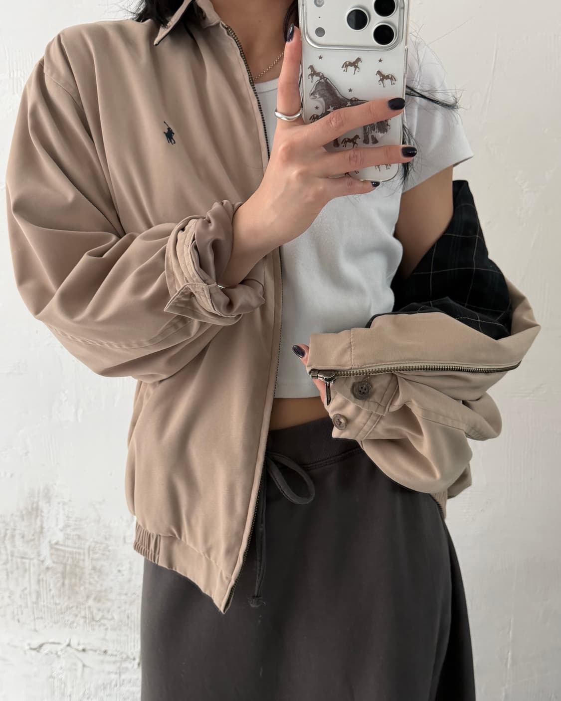 Polo 폴로 랄프로렌 안감체크 베이지컬러 폴리쉘 스윙톱 자켓 상품이미지3