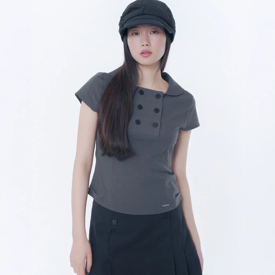 미세키서울 double botton shirt 더블 버튼 셔츠 탑 차콜 상품이미지2
