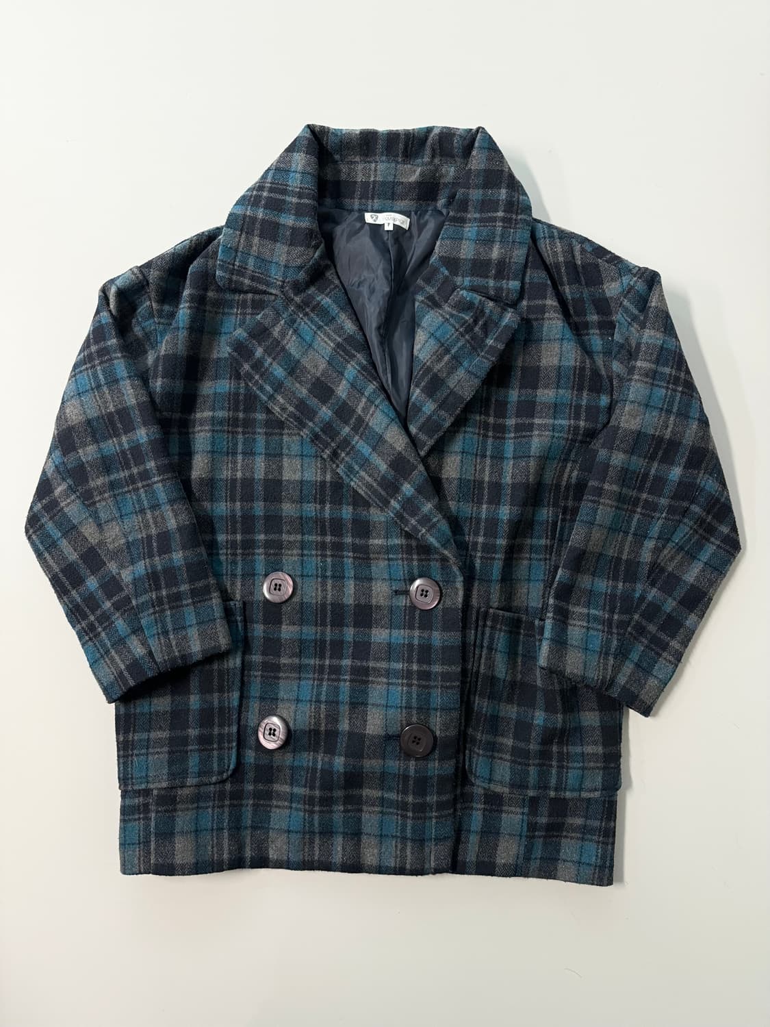 체크 패턴 더블 버튼 코트 상품이미지5