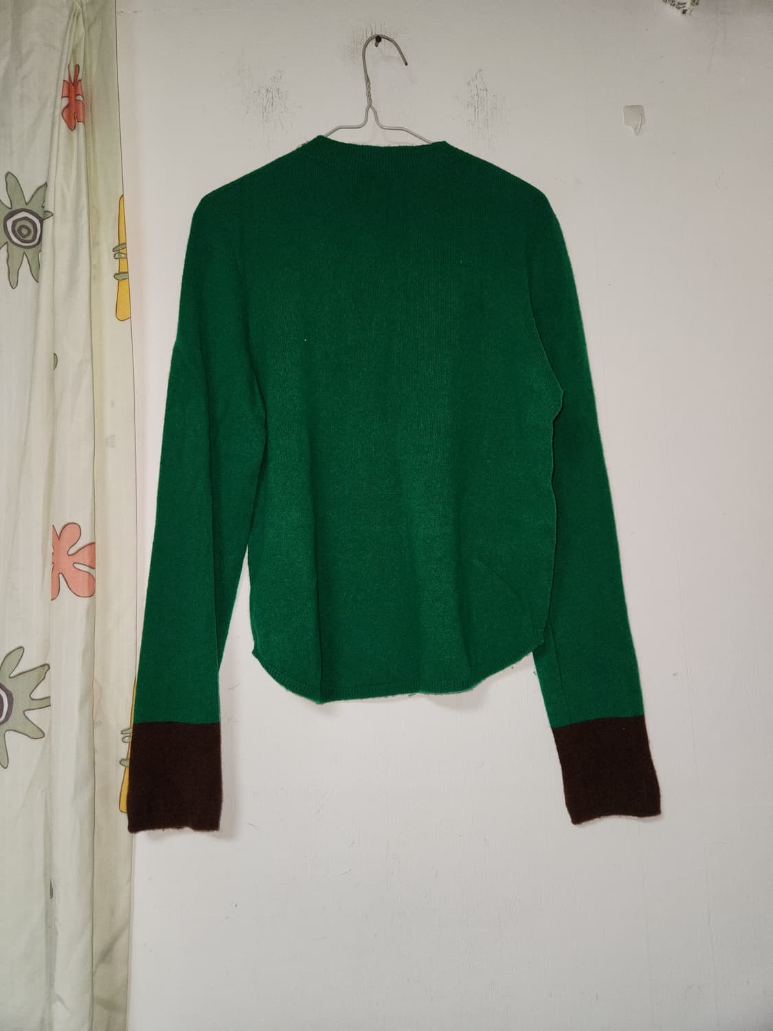 귀여운 배색 니트 그린/브라운 F 상품이미지2