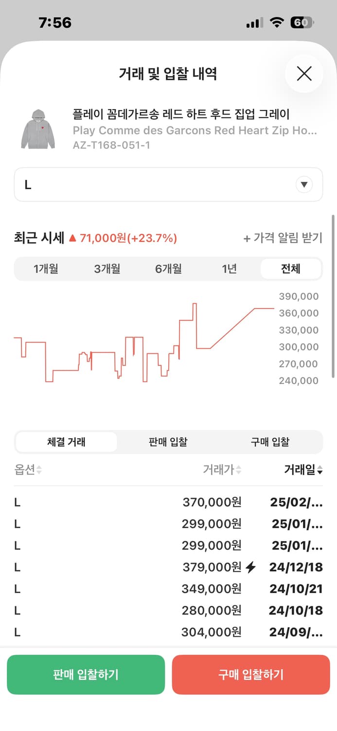 꼼데가르송 후드집업 그레이 L 상품이미지2