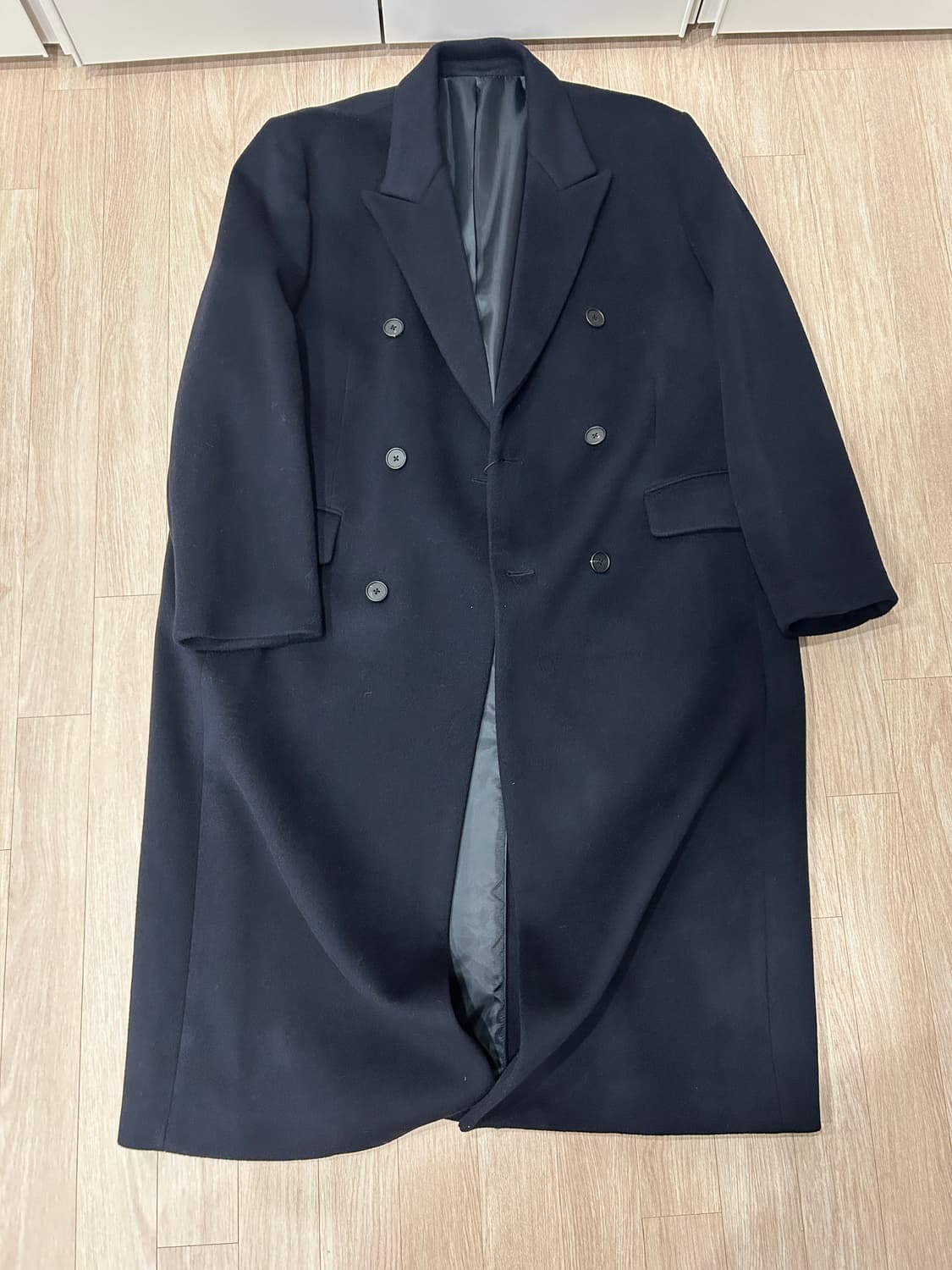 무탠다드 캐시미어 대디 숄더 더블 롱 코트 네이비 2xl 상품이미지8