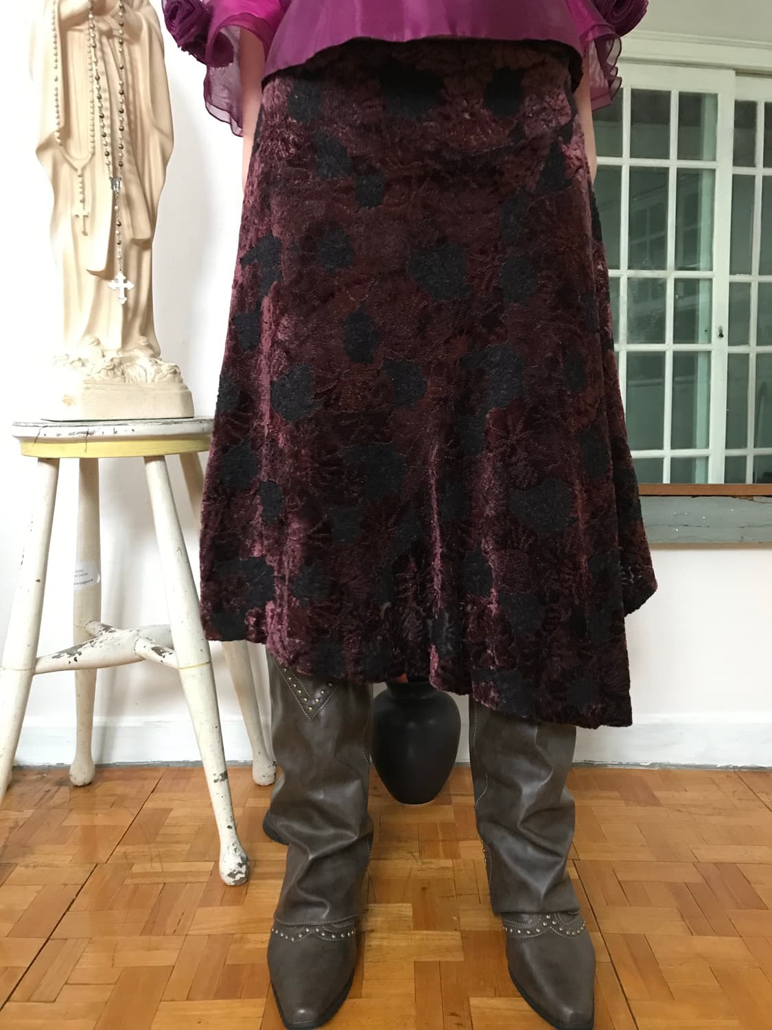vintage velvet pattern skirt (26inch) 상품이미지2