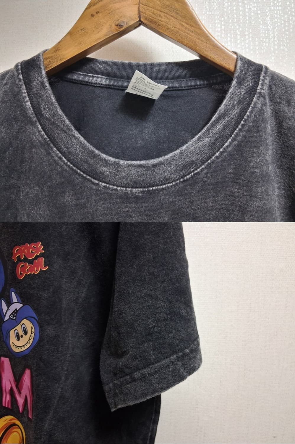 페이디드 차콜(먹색) 먹물 워싱 미니 케릭터 티셔츠XL 상품이미지3