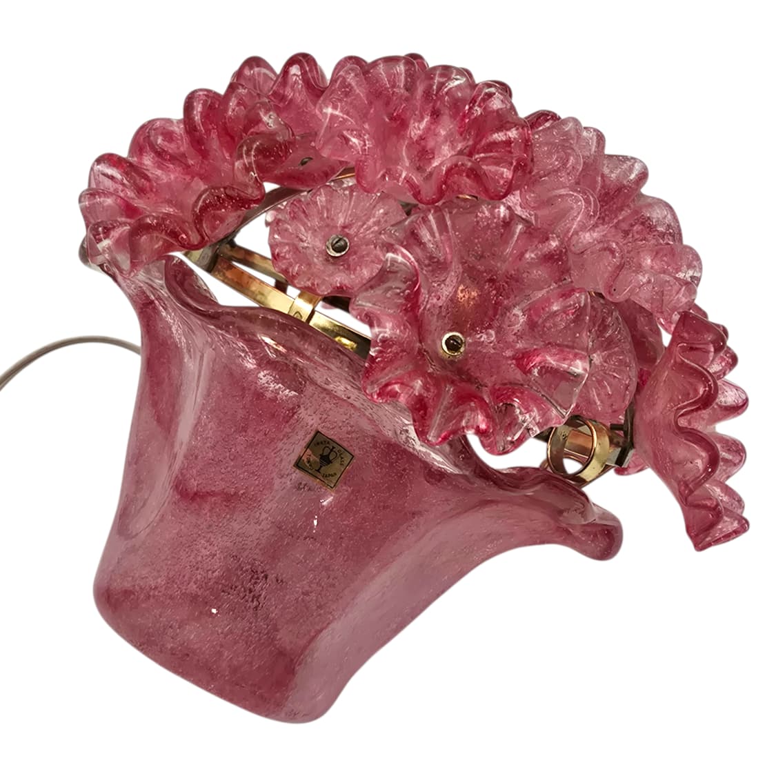 50s 이와타 핸드블로운 핑크 꽃 바구니 엔틱 램프 상품이미지9