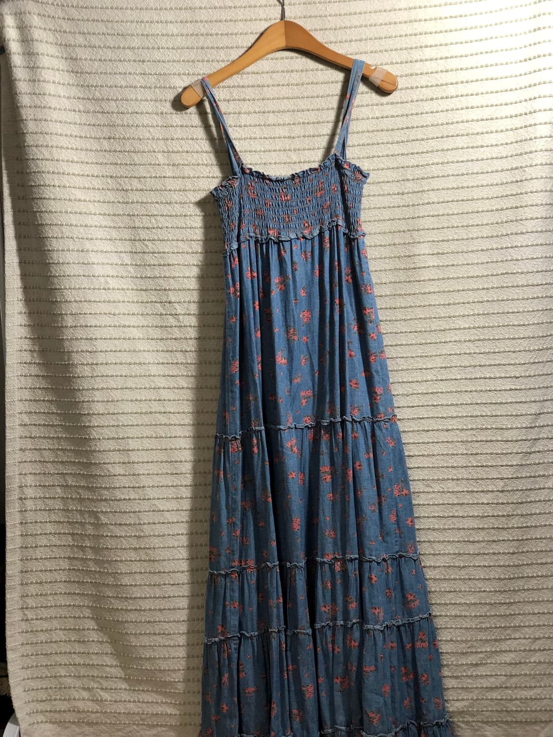 빈티지 가슴 밴딩 플라워 패턴 데님 롱 모리걸 원피스 상품이미지3