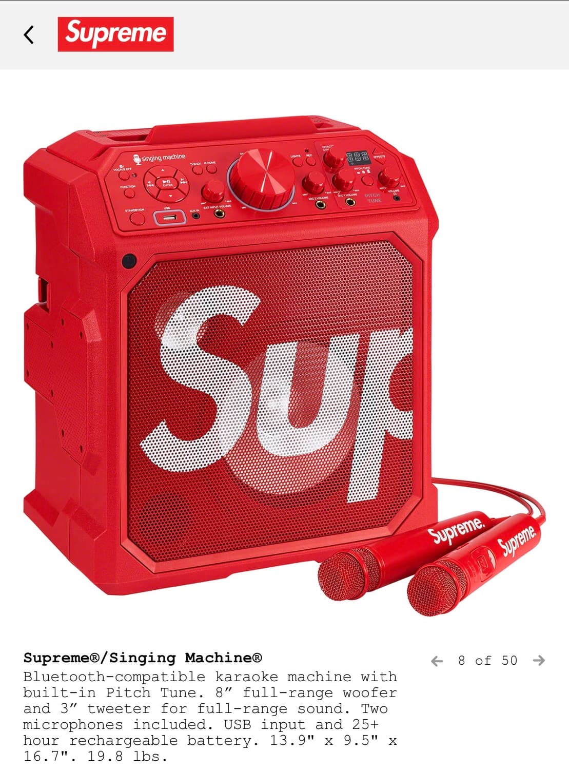 슈프림 Supreme 싱잉 머신 레드 23ss 미개봉 새상품 상품이미지1