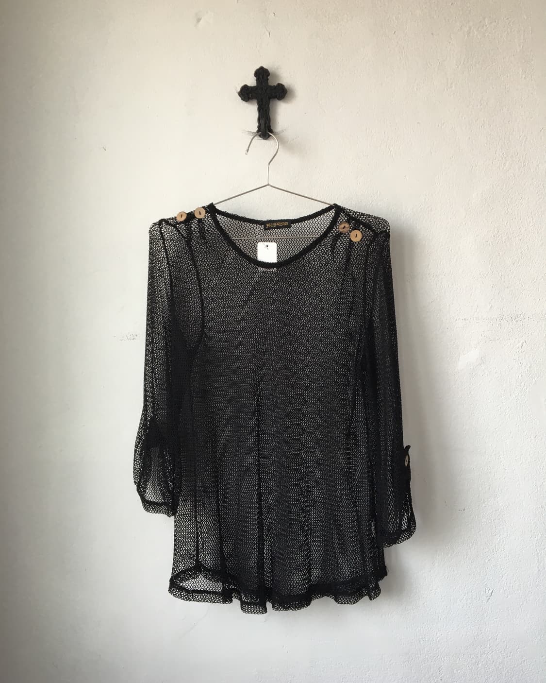 Button point mesh sleeve 상품이미지1