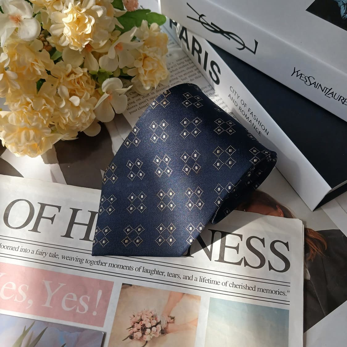 입생로랑 실크 네이비 자카드 패턴 넥타이 9.4cm A~B등급 E760
 상품이미지3