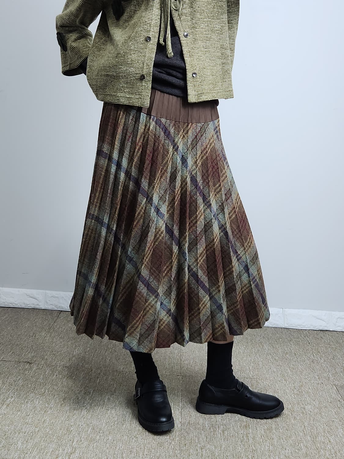 체크 플리츠 울 스커트 상품이미지2