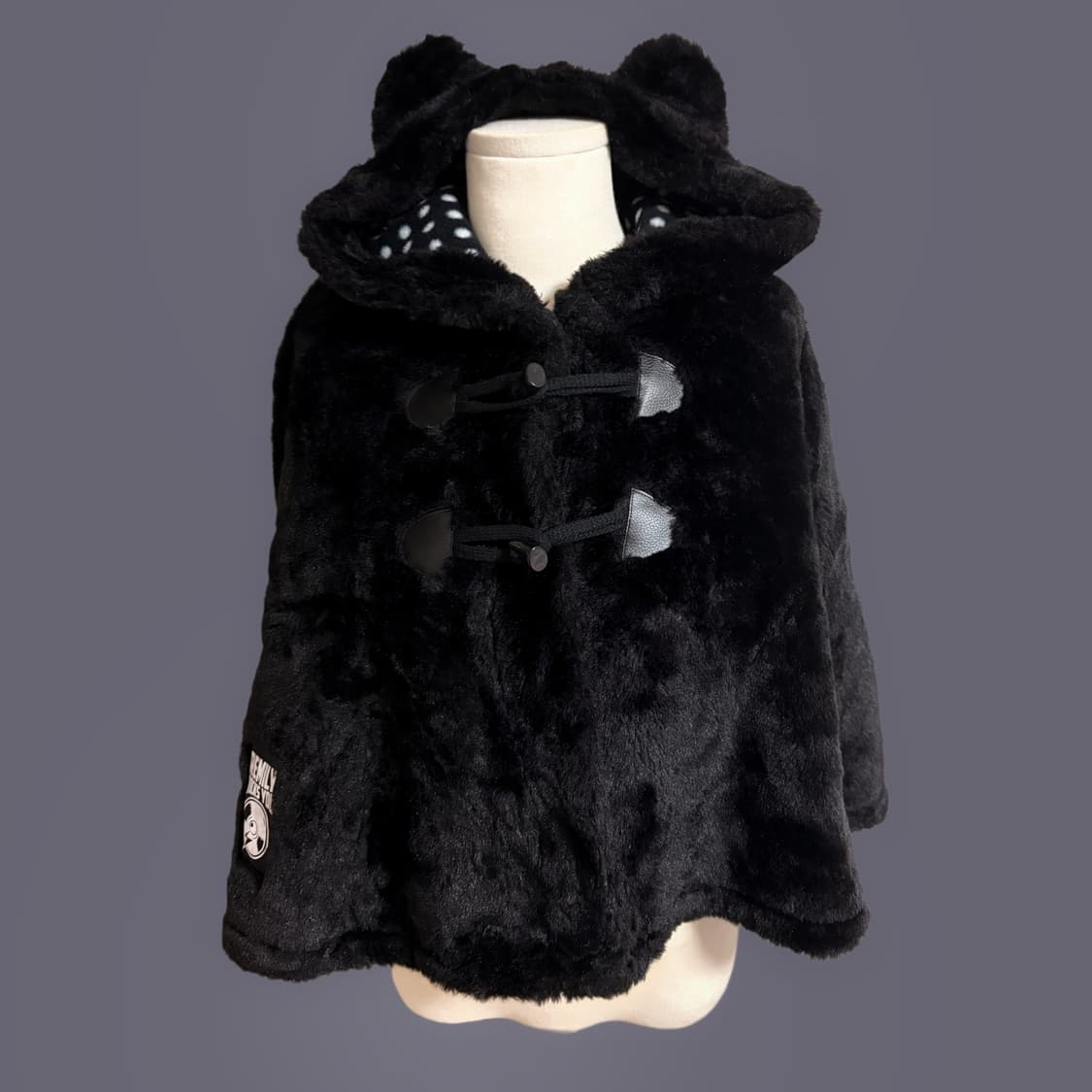 일본 네코미미 블랙 후드 도트 패턴 포인트 퍼 떡코 케이프 상품이미지1