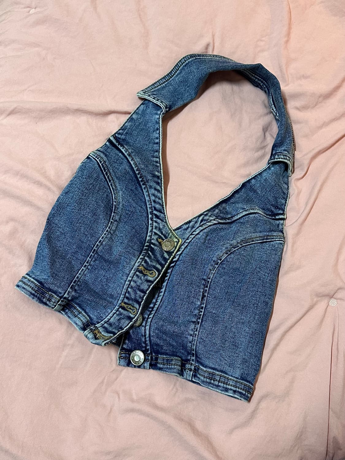 데님 카라 홀터넥 탱크탑 상품이미지1