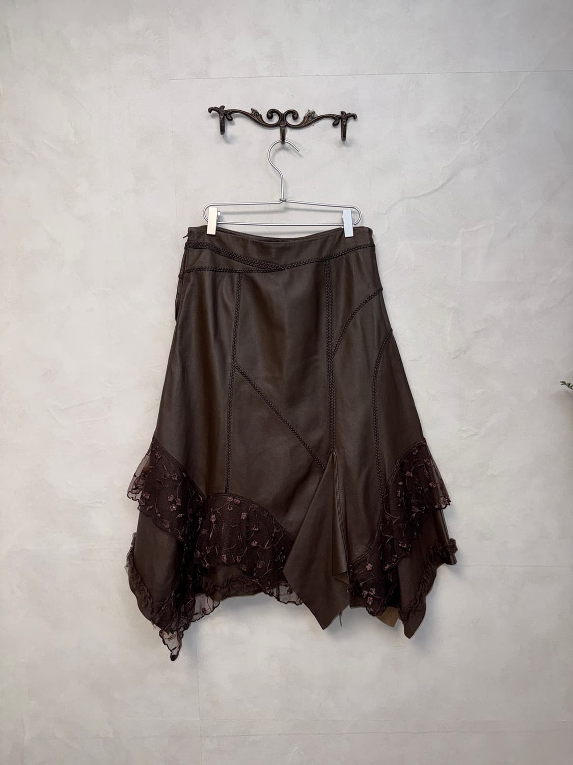 Dark brown lamb skin lace unbalance sk 상품이미지1