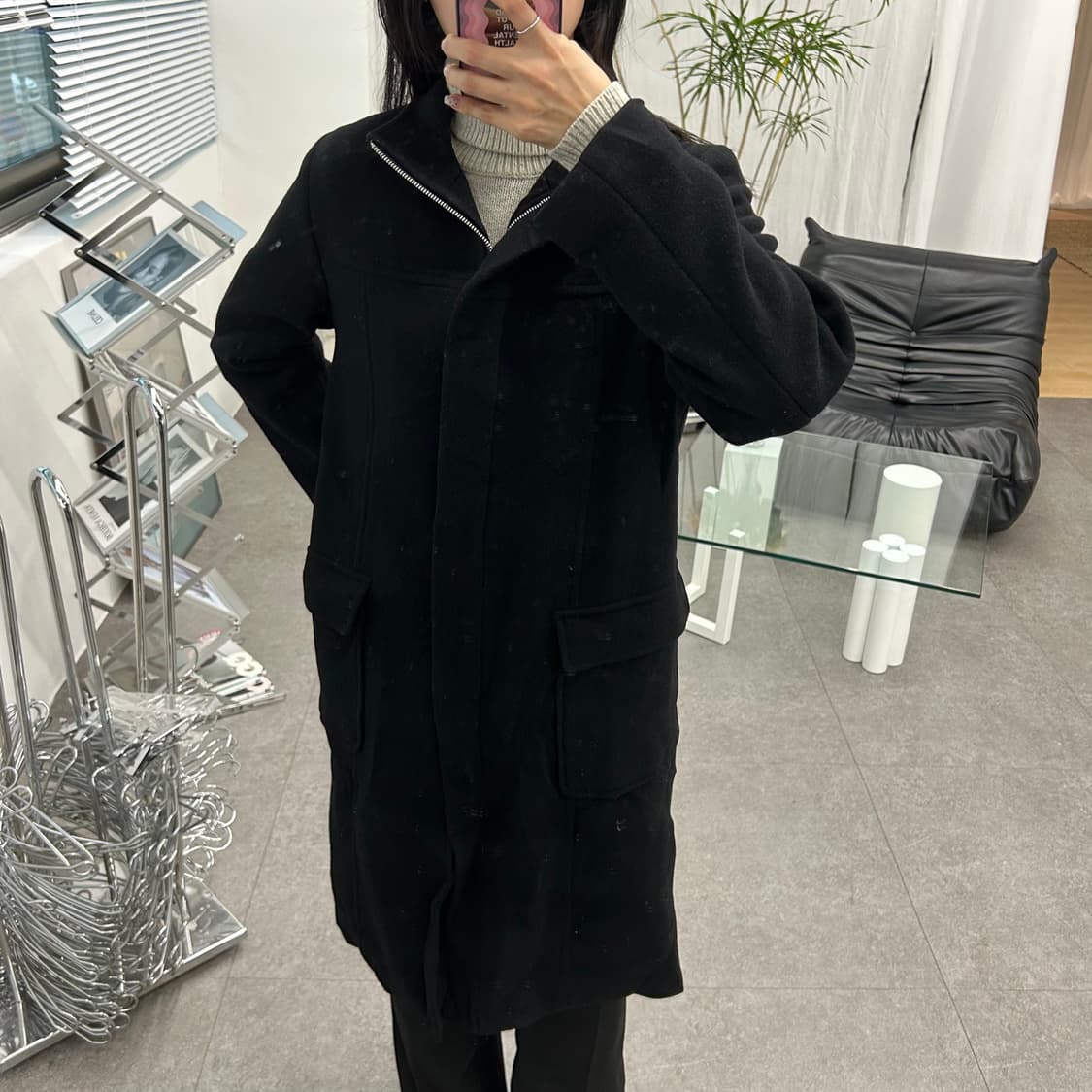 isd 블랙 롱 코트 상품이미지4