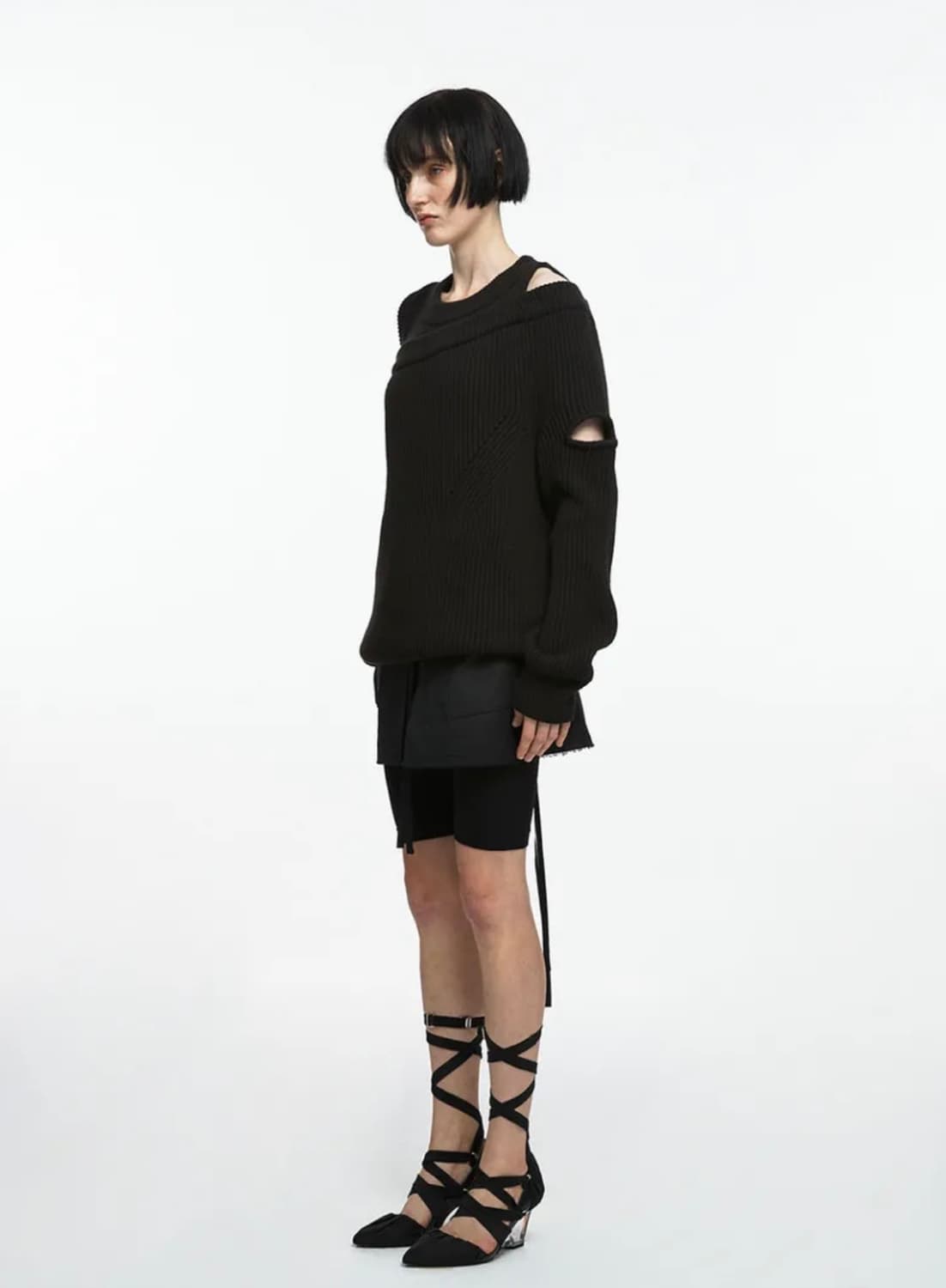 나체 nache ASYMMETRIC LAYERED KNIT BLACK 상품이미지3