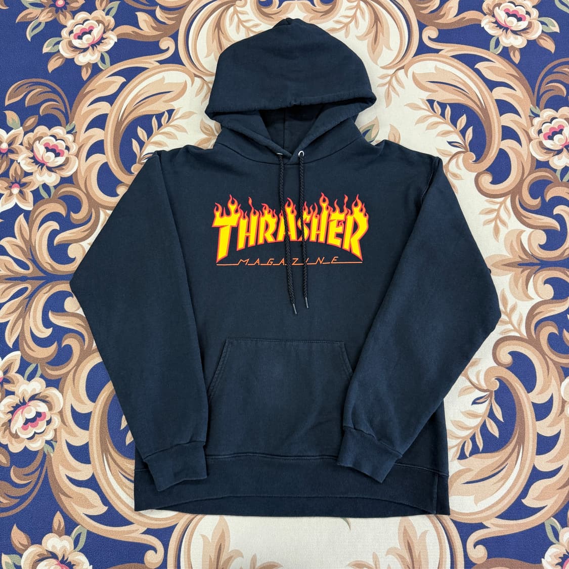 (S)트레셔 Thrasher 플레임 로고 후드티셔츠(블랙) 상품이미지1