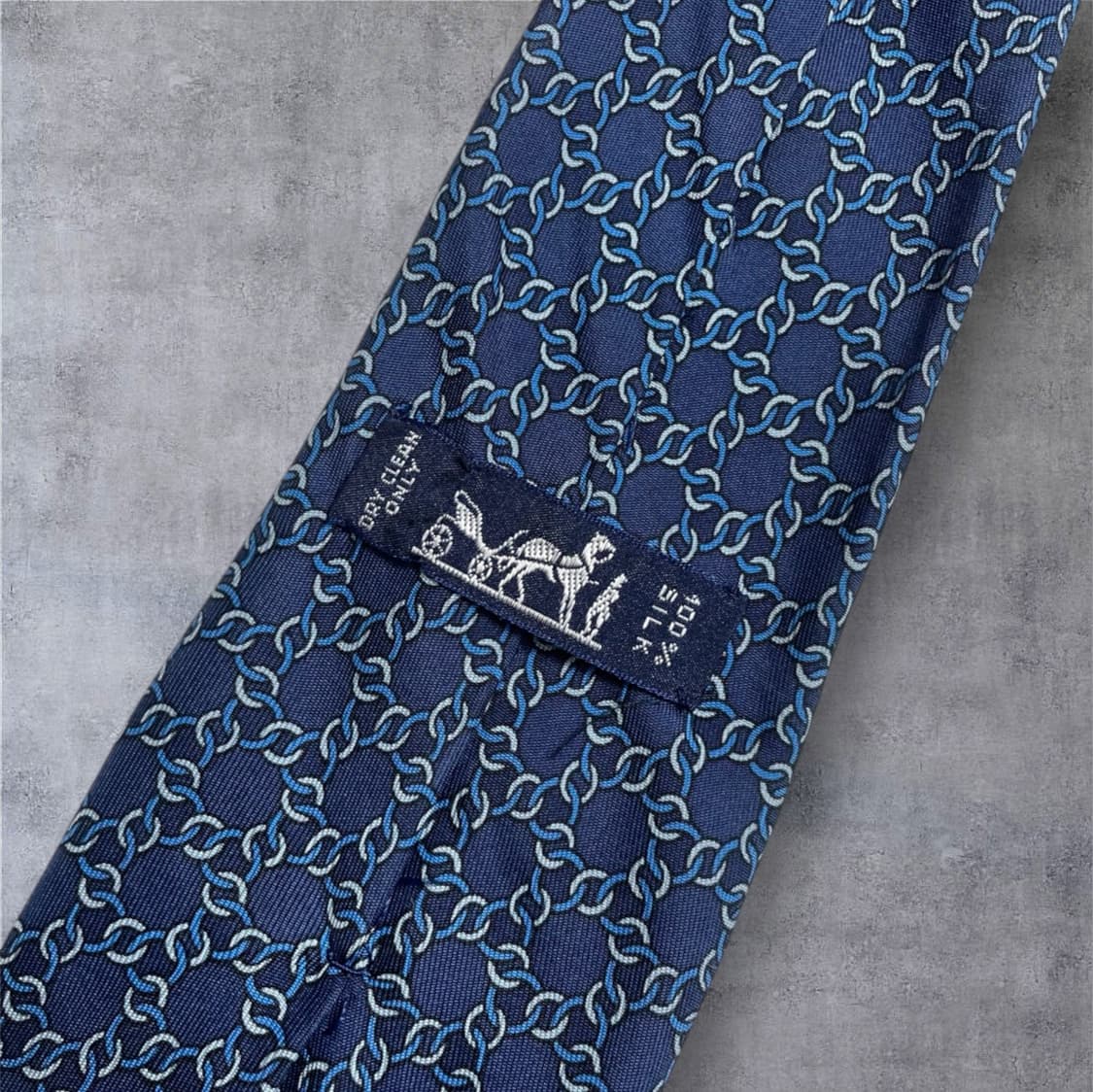에르메스 Hermes 네이비 블루 체인 패턴 실크 넥타이 상품이미지4