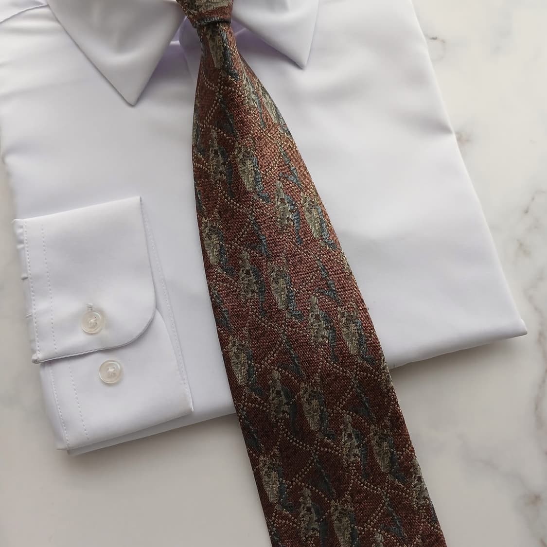 풀마크 실크 브라운 자카드 패턴 넥타이 9.4cm A+등급 A18751
 상품이미지6