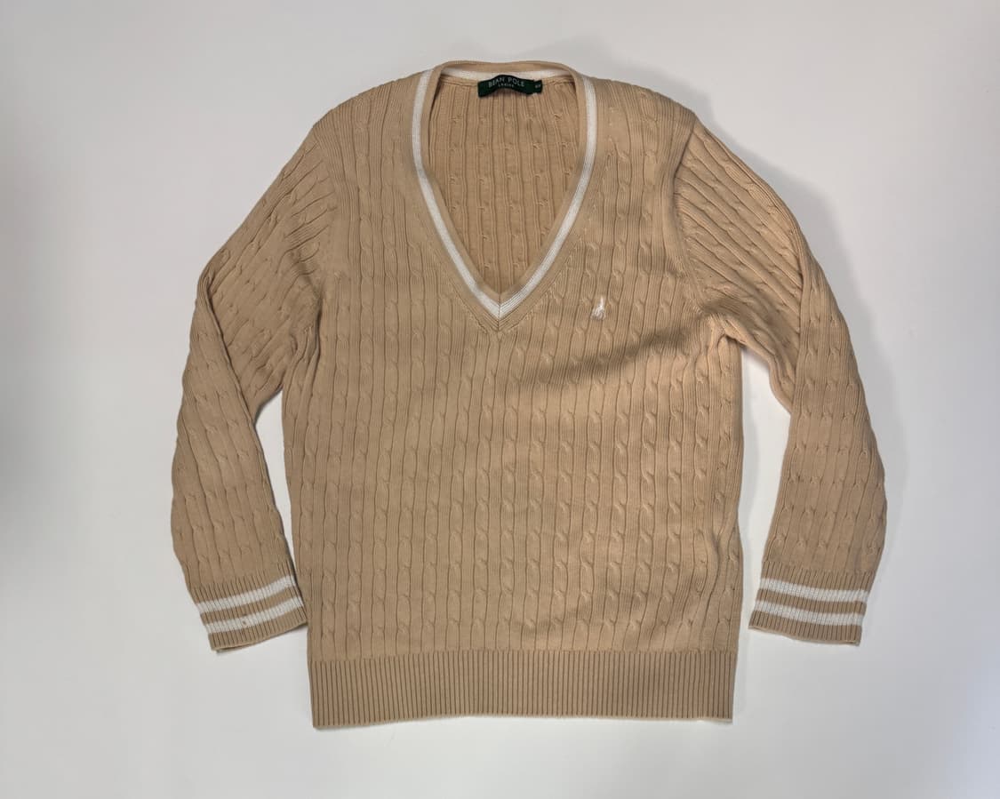 여성 빈폴 beanpole 꽈배기 브이넥 코튼 니트 M 상품이미지1