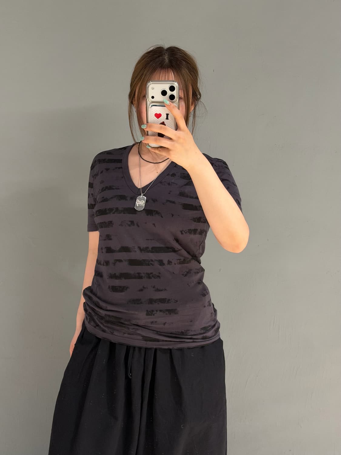 No id grunge printing top 상품이미지2