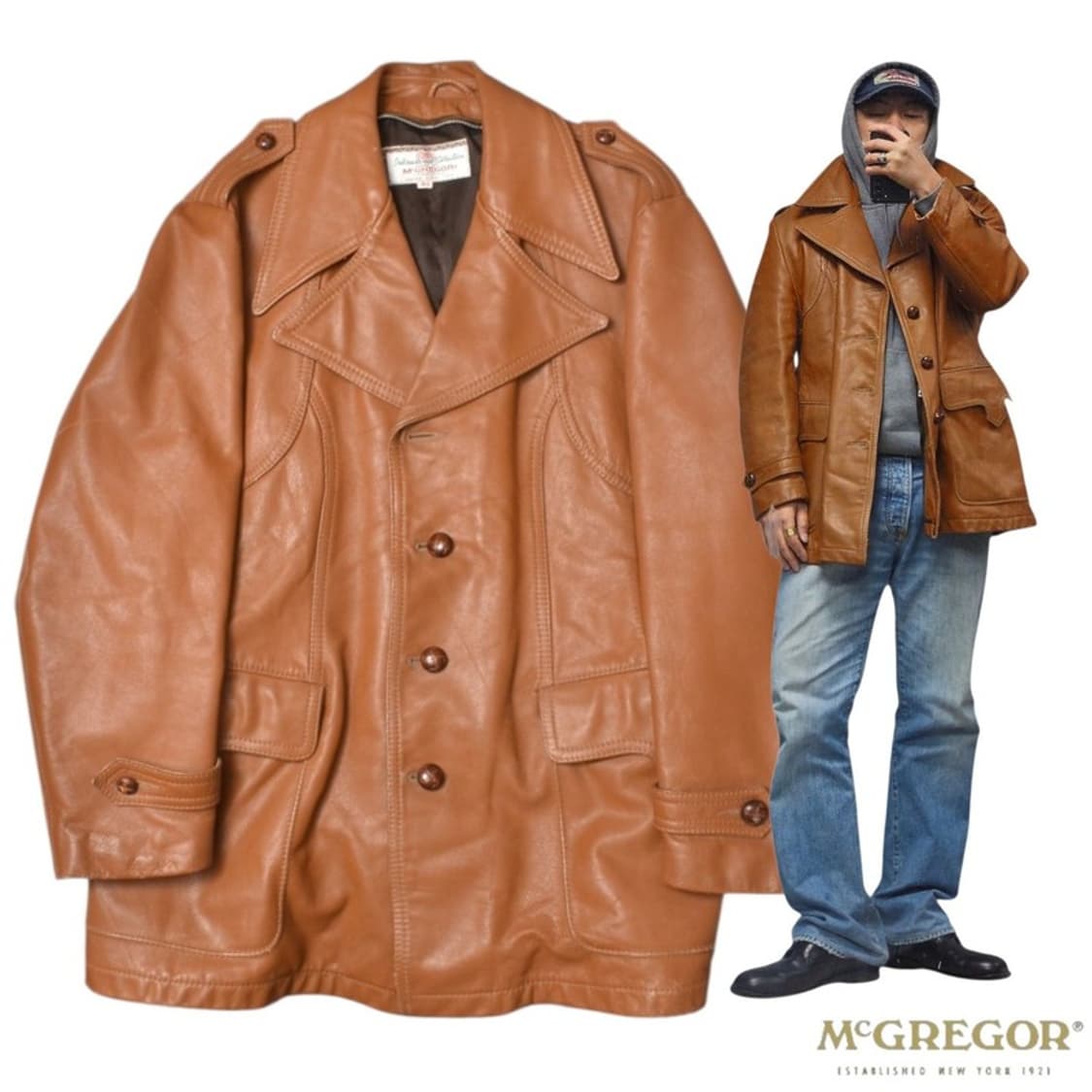 70S 맥그리거 웨스턴 가죽 자켓 카코트 N1161 상품이미지1