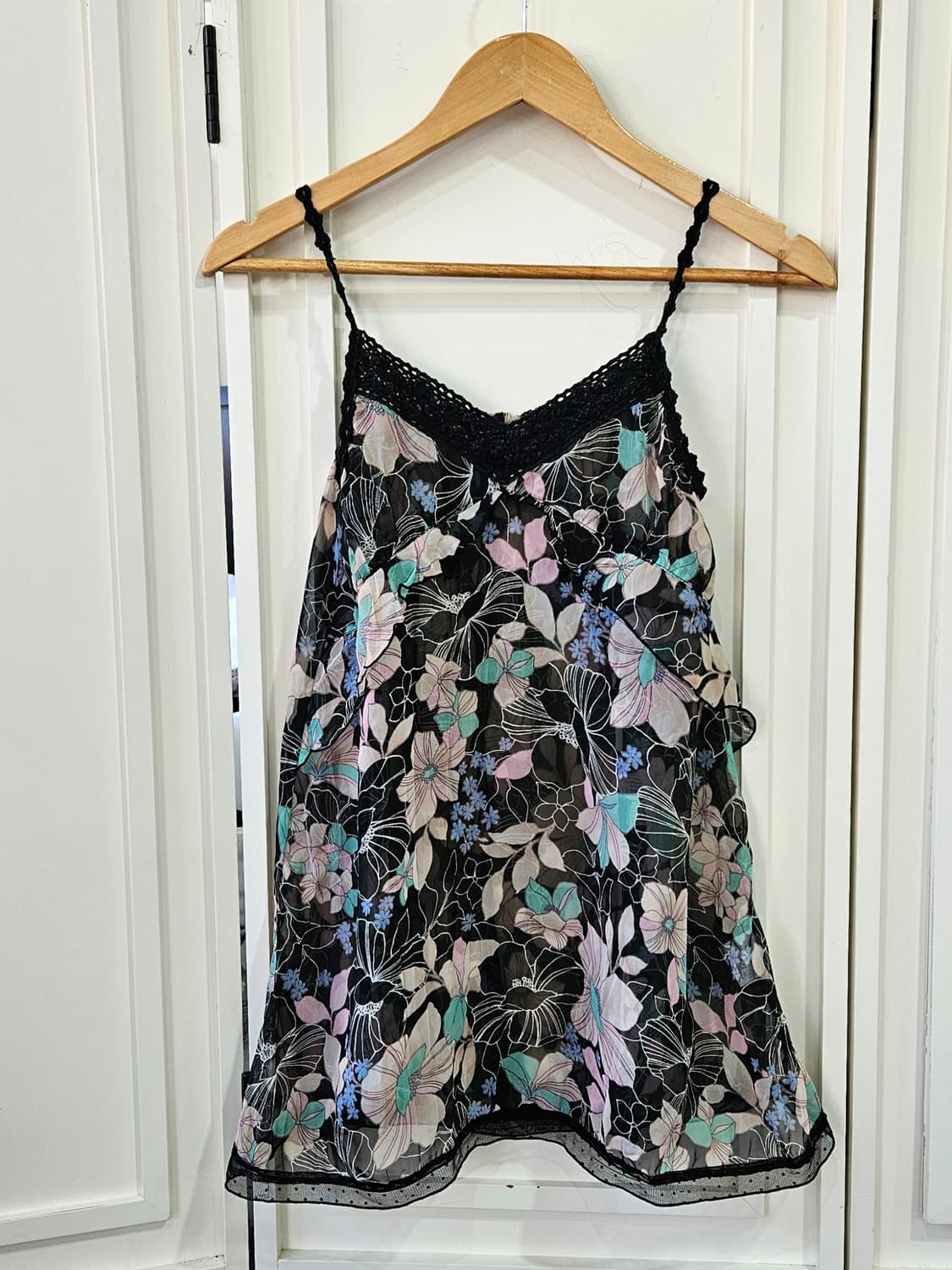 오리엔탈 플라워 쉬폰 레이스 나시 원피스 상품이미지1