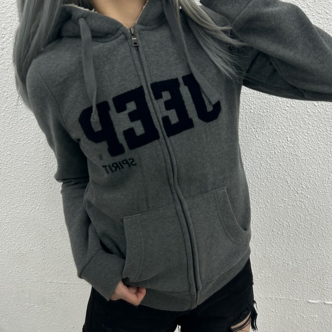 지프 센터로고 그레이 후드집업 S 상품이미지1