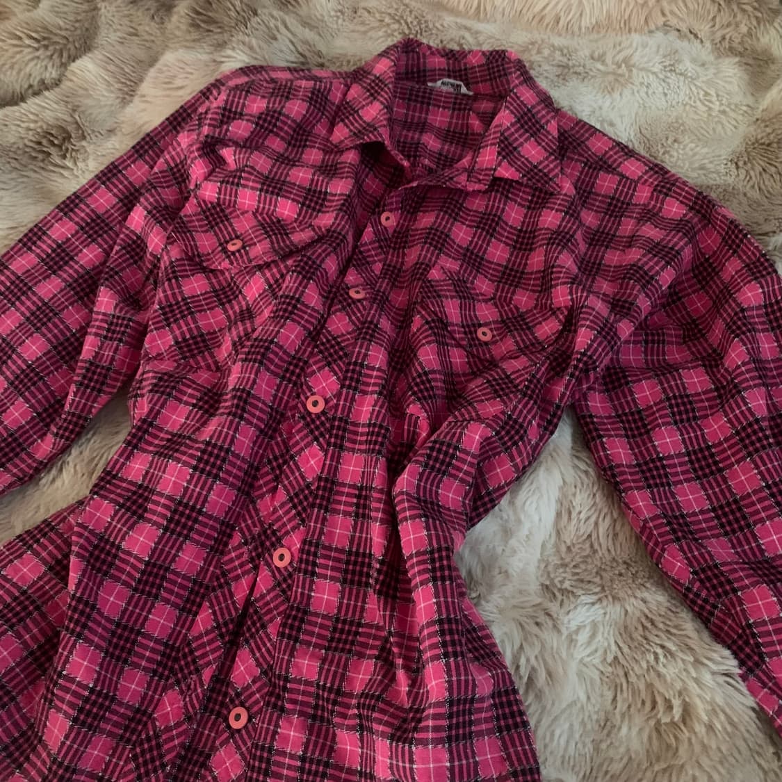 갸루 오네갸루 핑크 체크셔츠 상품이미지1