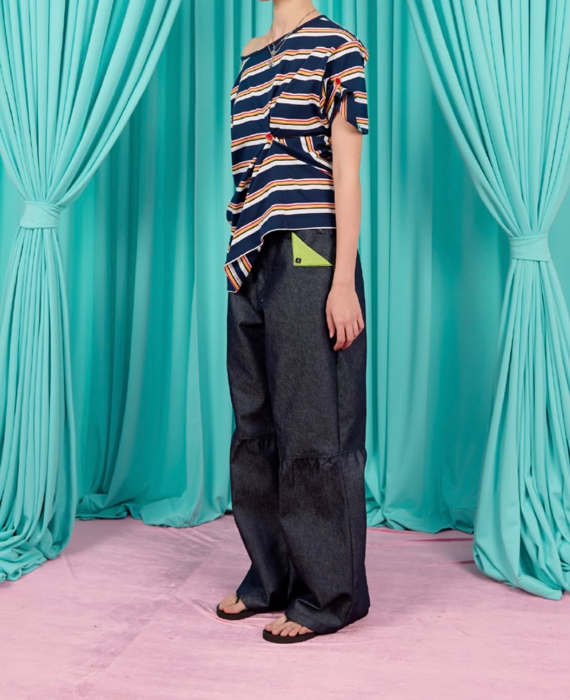 헤레틱 BUTTON T-SHIRT / stripe-navy 상품이미지2