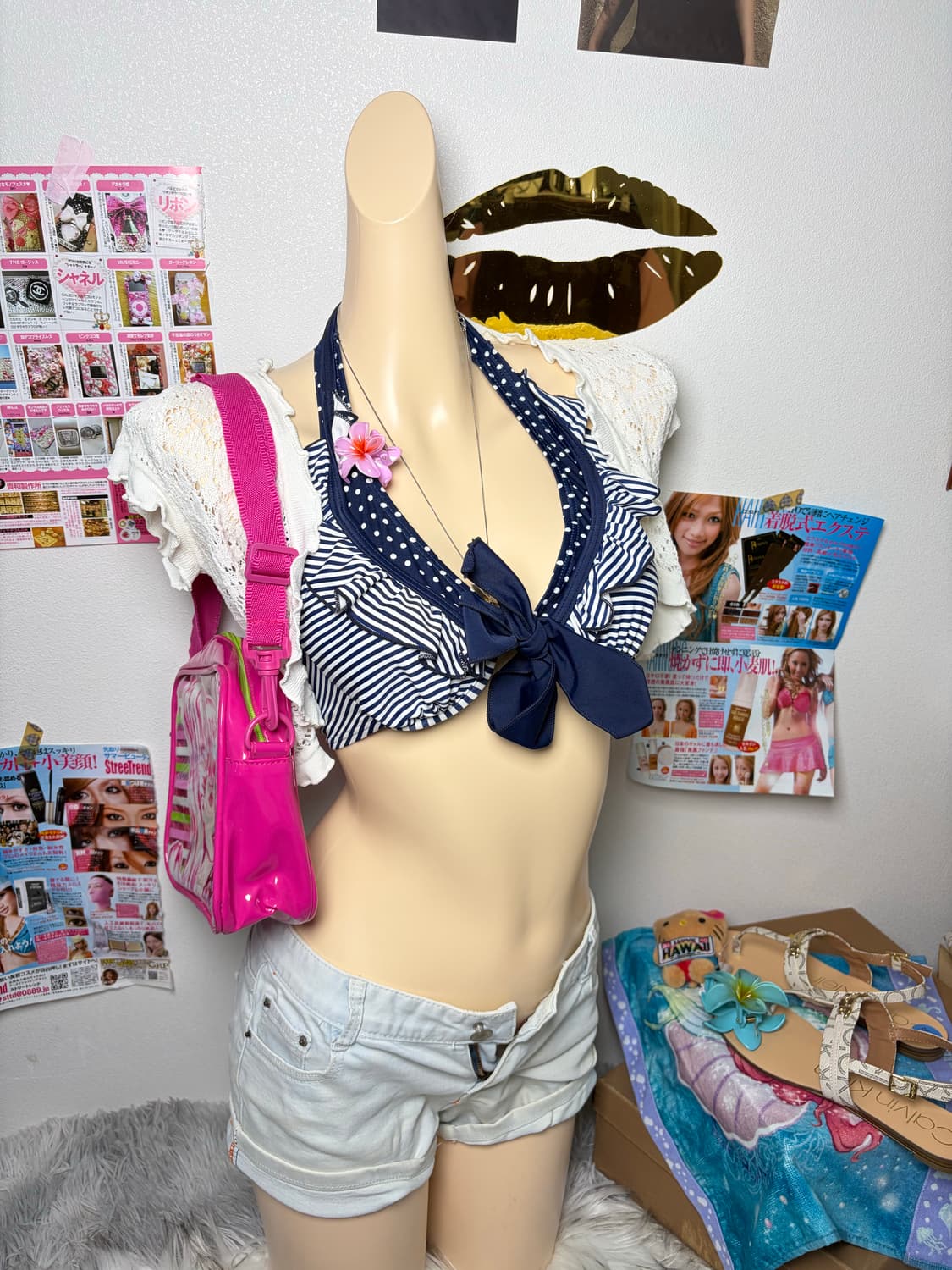 Set) 네이비 스트라이프 도트 비키니 세트(3pcs) 상품이미지1