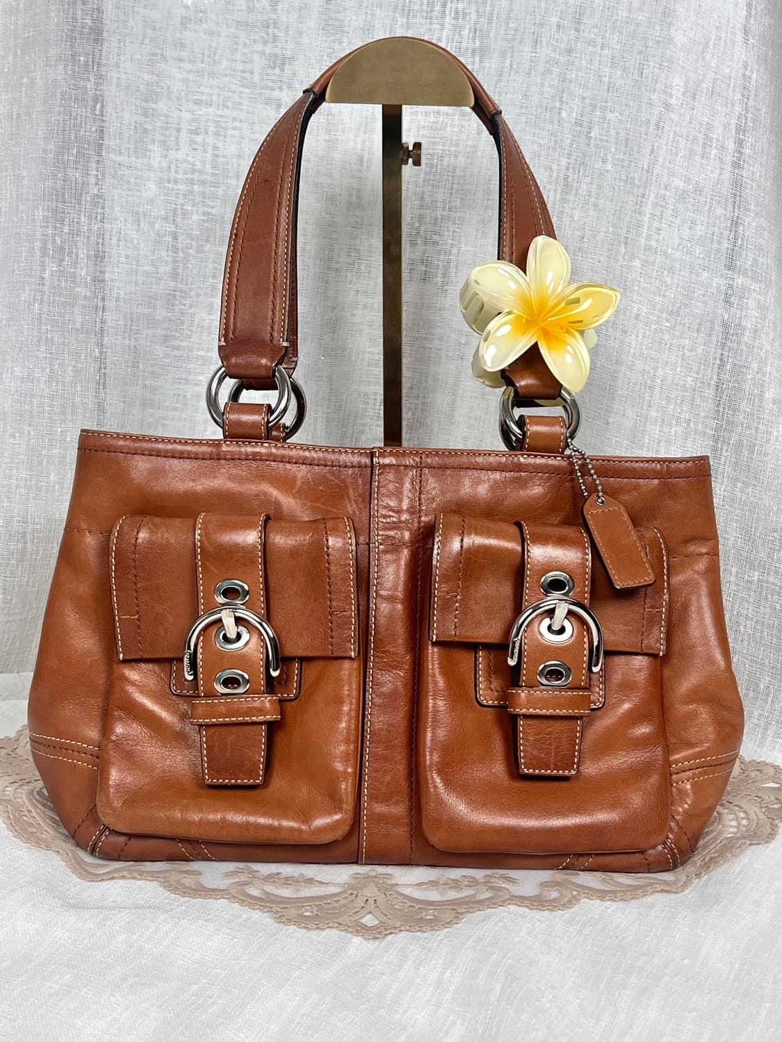 Old coach 헤리티지 브라운 레더 더블 포켓 토트백 숄더백 상품이미지4