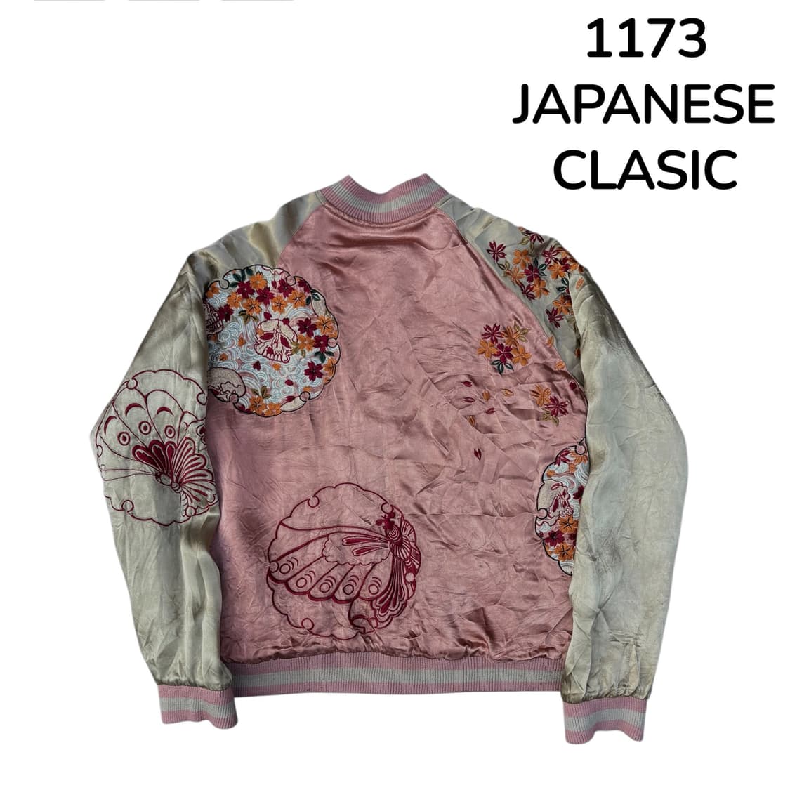 재패니즈클래식 양면 핑크 해골 자수 스카쟌 일본빈티지 스카잔 자켓 S 상품이미지6