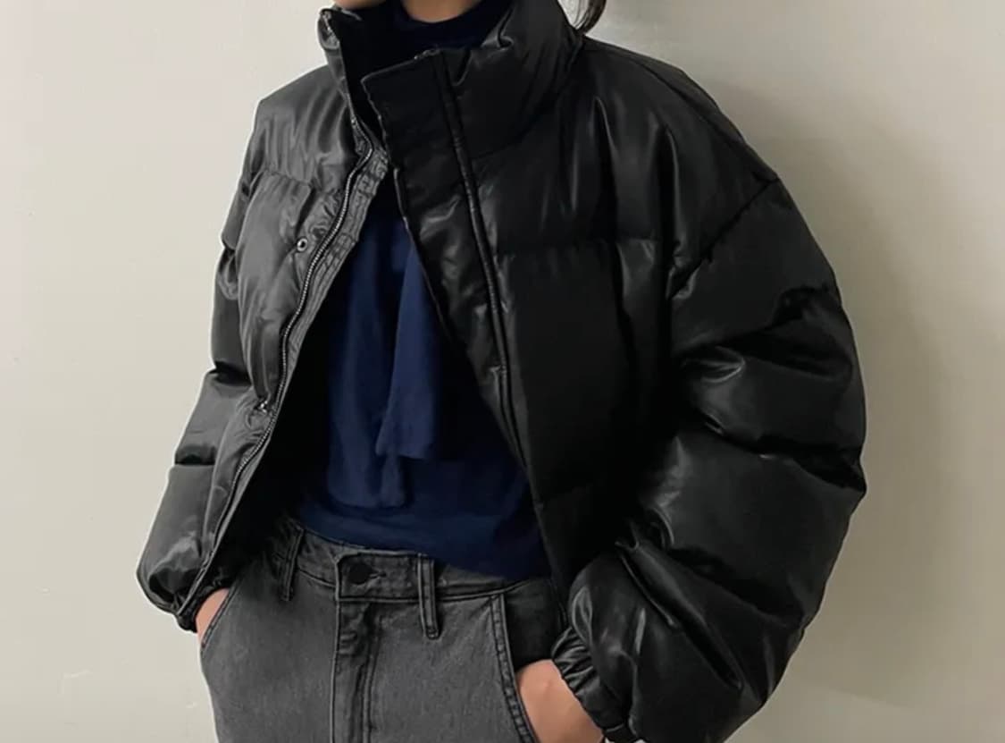 유광 블랙 숏패딩 무광 브라운 숏패딩 상품이미지1