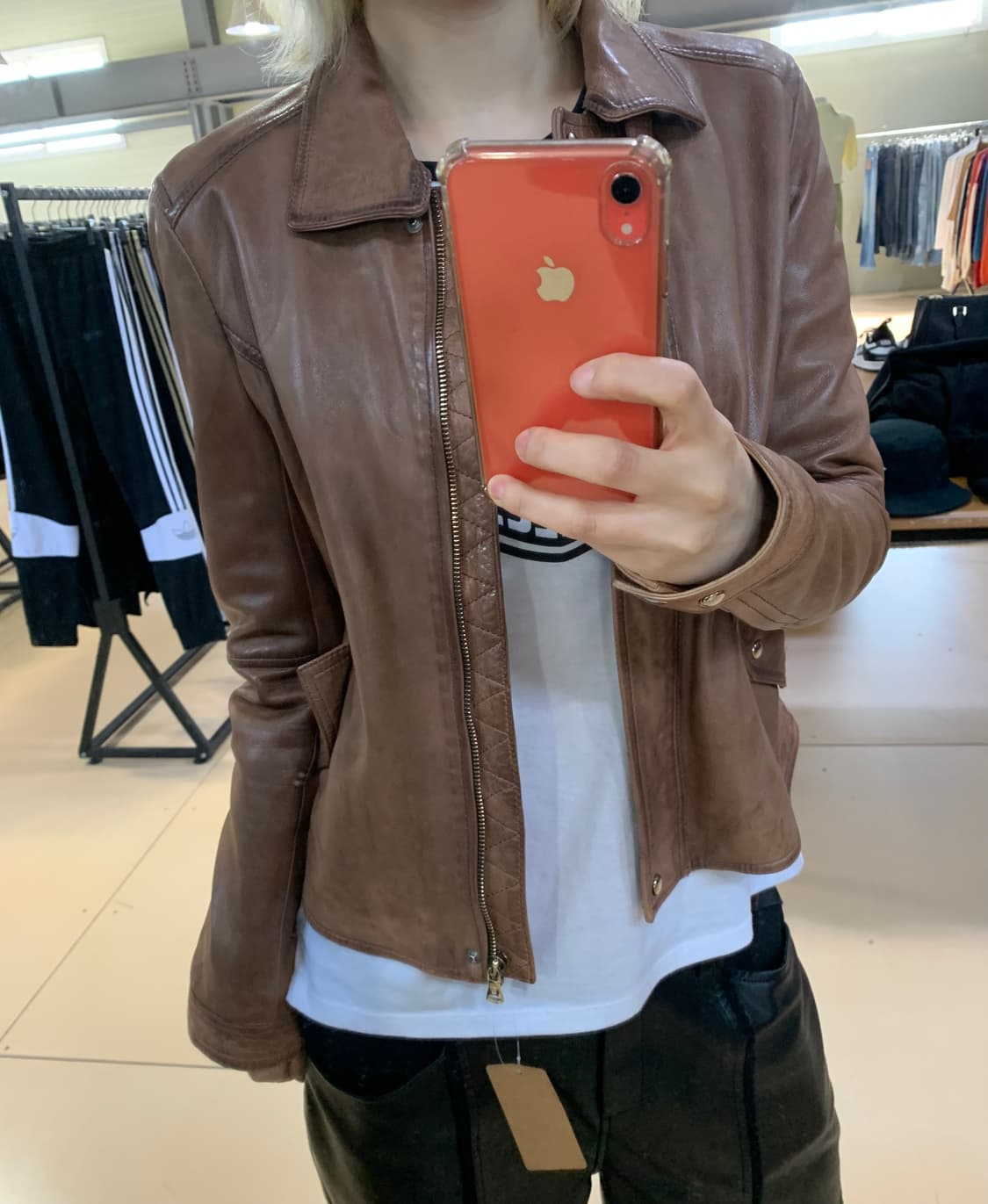 마시모두띠 하이넥 양가죽 슬림 라이더 자켓 리얼레더 베이지브라운 상품이미지2