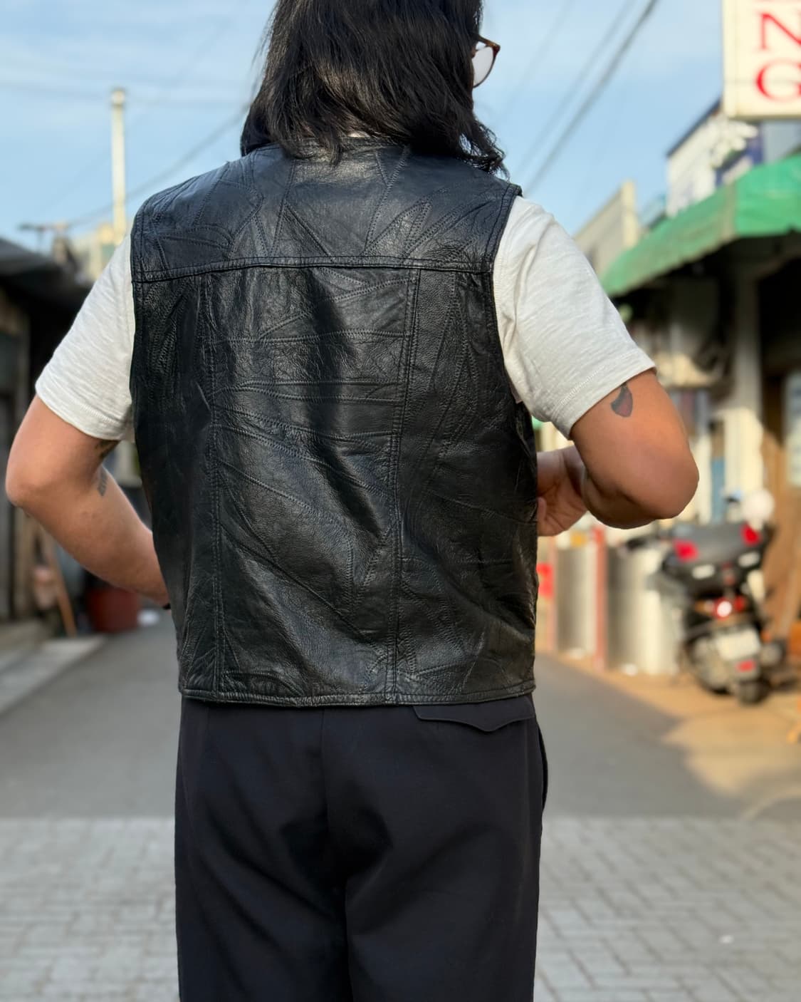 90-00‘s 나바르 레더 이탈리안 스톤 디자인 레더 베스트 L 상품이미지9