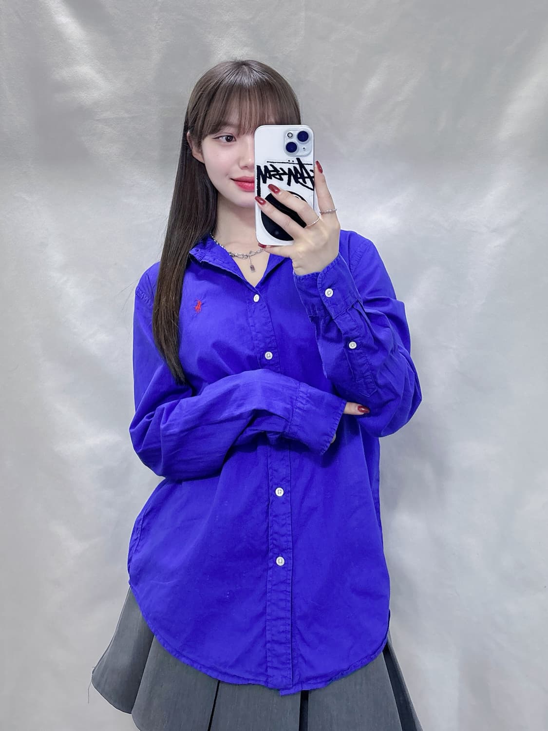 폴로 레드포니 큐알 블루 솔리드 셔츠 상품이미지2