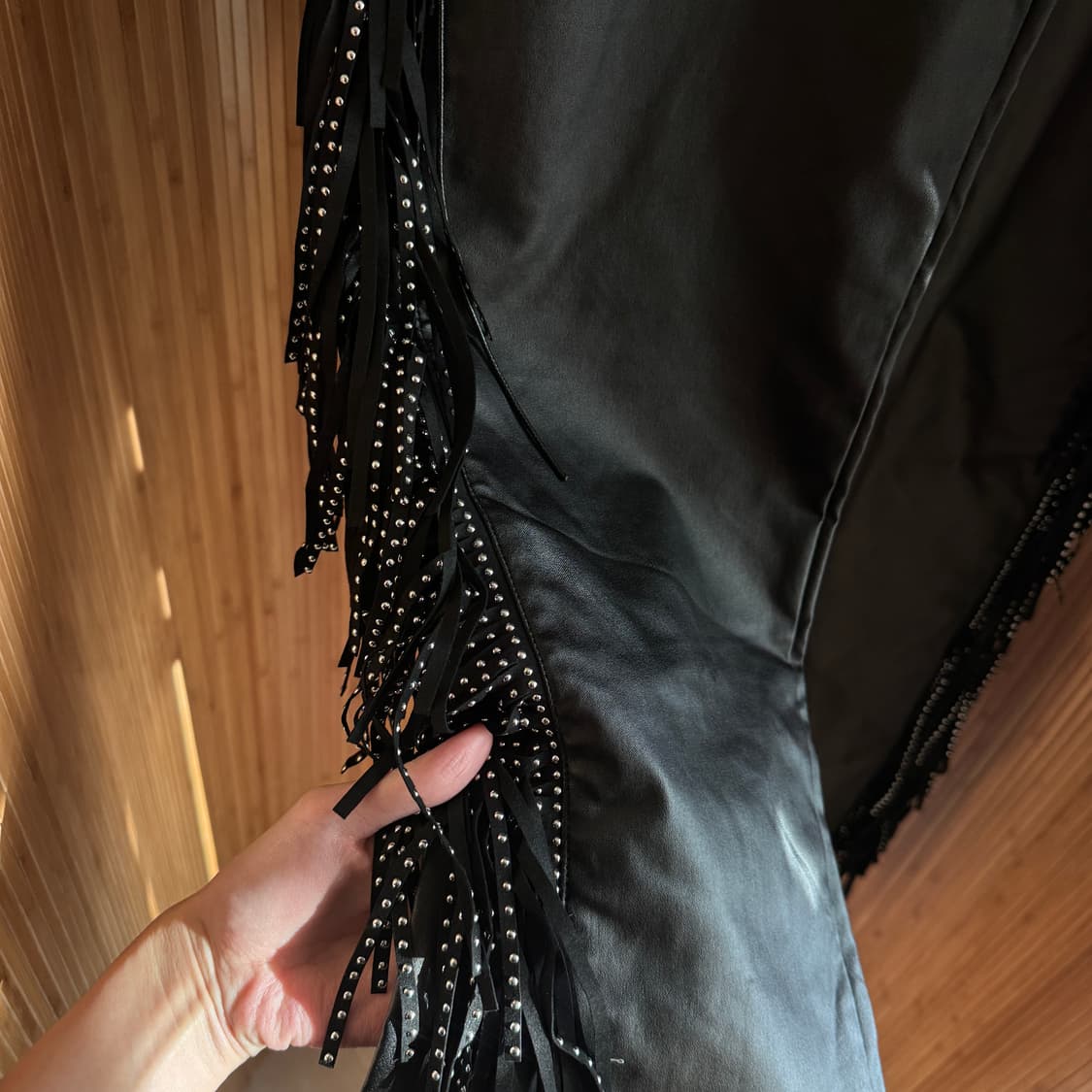 Liniss 해외 디자이너 브랜드 로우라이즈 태슬 레더 팬츠 사이즈S 상품이미지6