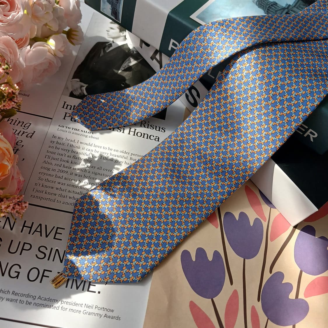 DAKS 닥스 실크 블루 코끼리 패턴 넥타이 8.2cm B등급 E843 상품이미지2