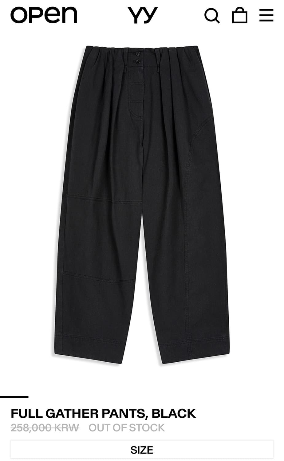 Open yy FULL GATHER PANTS, BLACK 상품이미지1