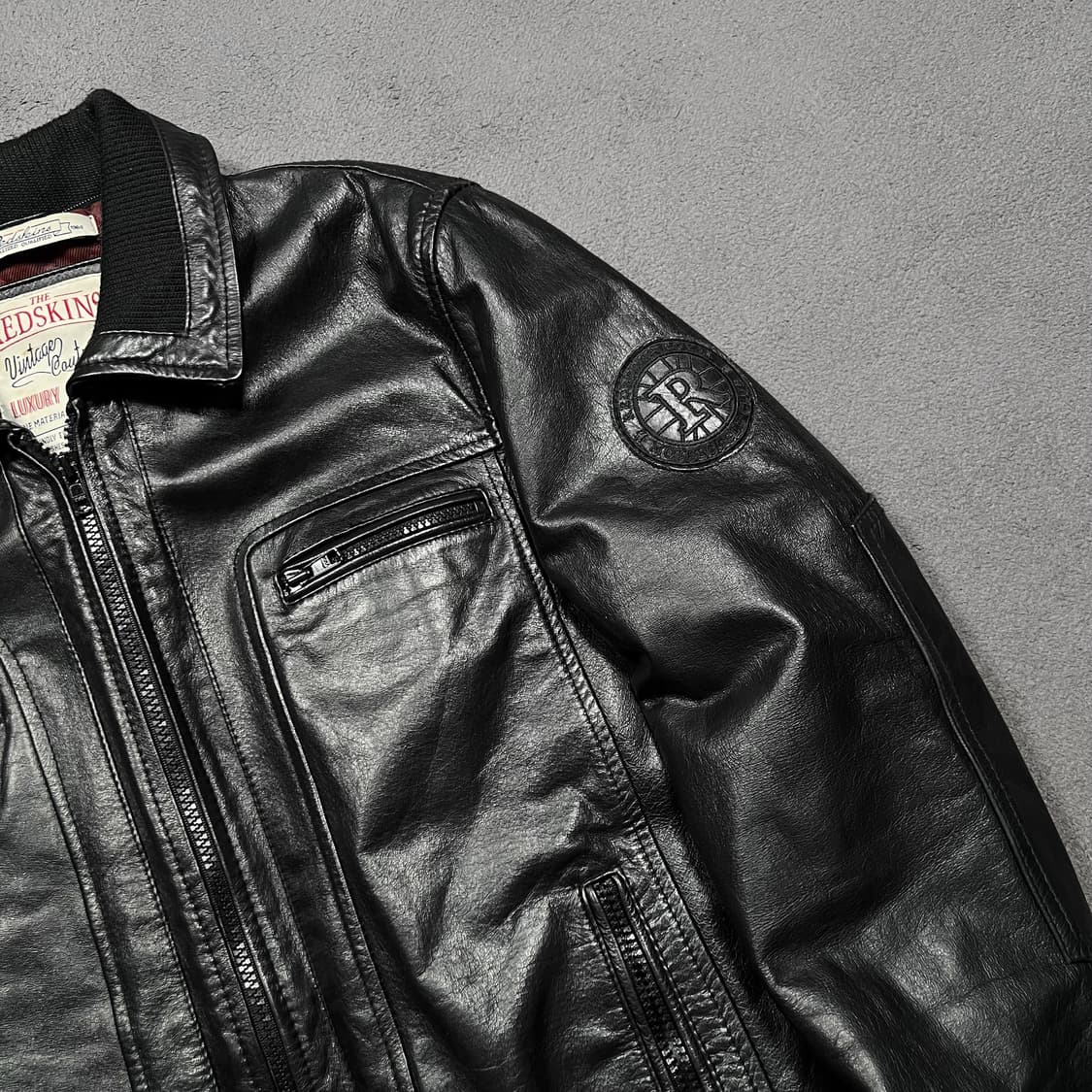 90's Redskins 레드스킨 카우레더 블랙 자켓 상품이미지2