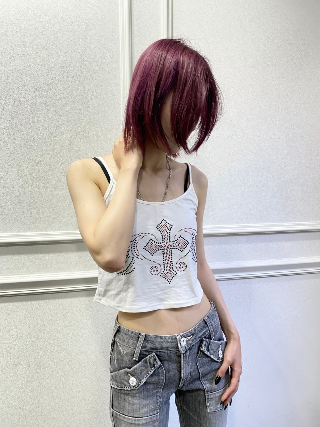 Y2K 와투케 Cubic Wings&Cross crop Sleeveles 상품이미지1