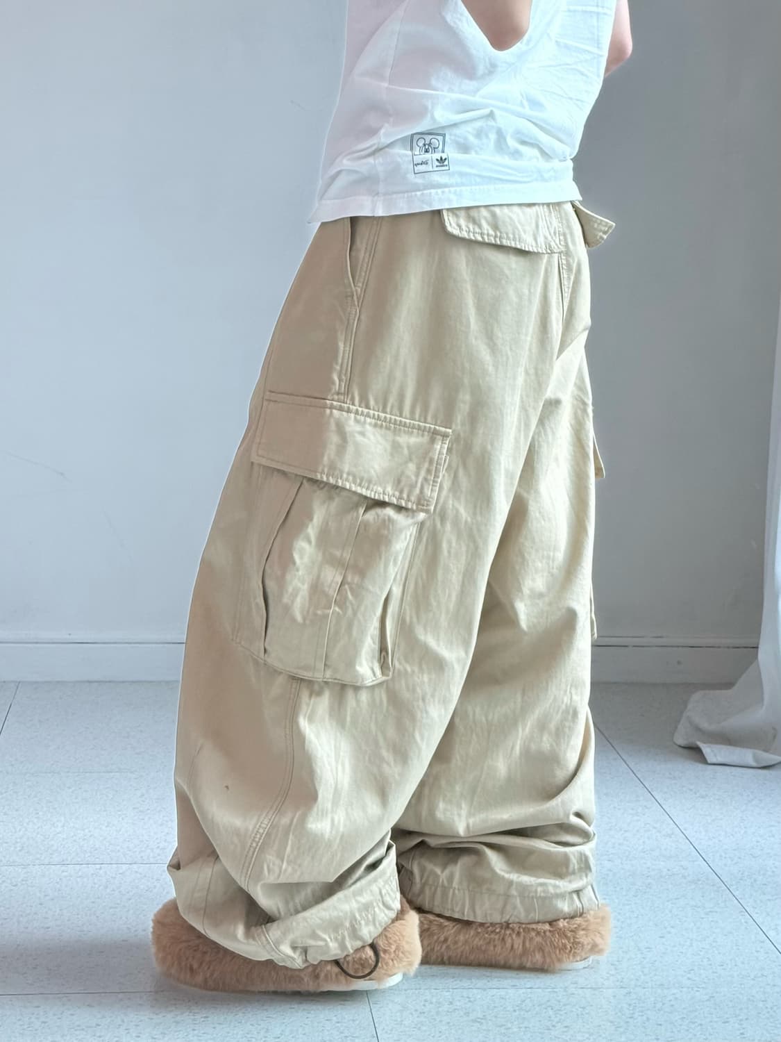 빈티지 베이지 와이드 카고팬츠 상품이미지3
